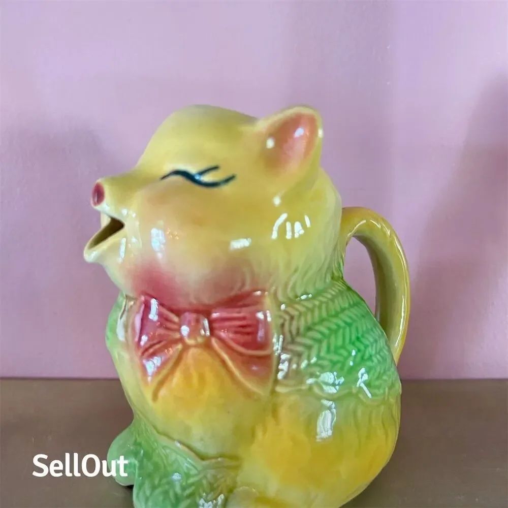 Vintage Shawnee Pottery Puss 'N Boots Cat Creamer Yellow 1940s